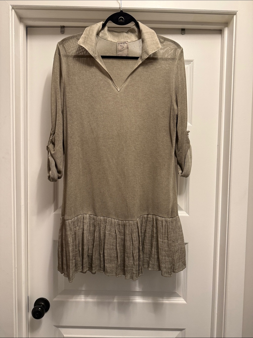 Beige Tunic Dress with Pleated Hem